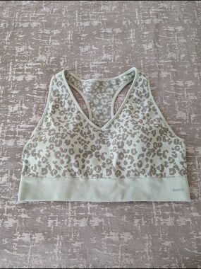 RBX Mint Green and Taupe Leopard Racerback Seamless Sports Bra